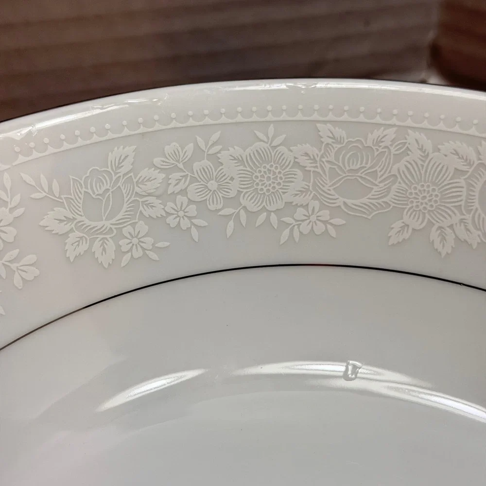 Nagoya Shokai Fine China Serving Plate and Bowl Set White Floral Platinum Trim